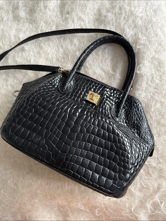 Versace Handbags - Gianni Versace Couture Vintage Black Croc Embossed Top Handle Bag Medusa